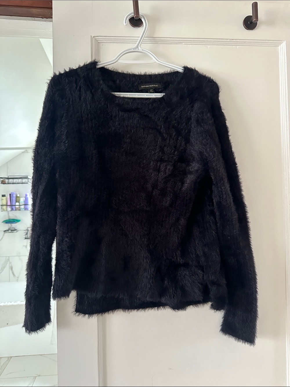 Banana Republic Black Faux Fur Long Sleeve Sweater